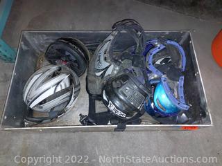 Lot of Motorcycle Gear in a Pro Comp Tires Metal Box