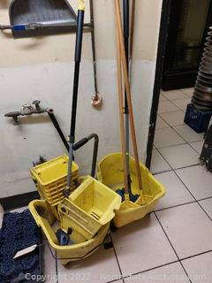 Lot of Mop Buckets And Mops